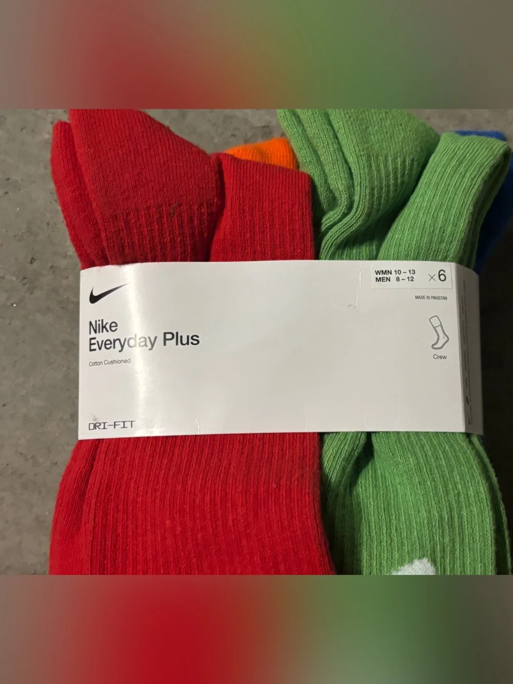 Nike Everyday Plus Crew Socks - Red, Green, Blue & Orange - 6 Pack